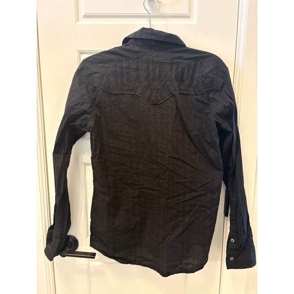 Affliction Men’s Black Embroidered Button Up Y2K Gothic Size Small
